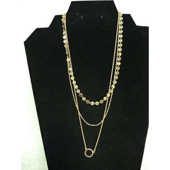 BaubleBar Adrielle Triple Chains Pink Gold Tone Open Circle Pendant Necklace - Picture 5 of 8